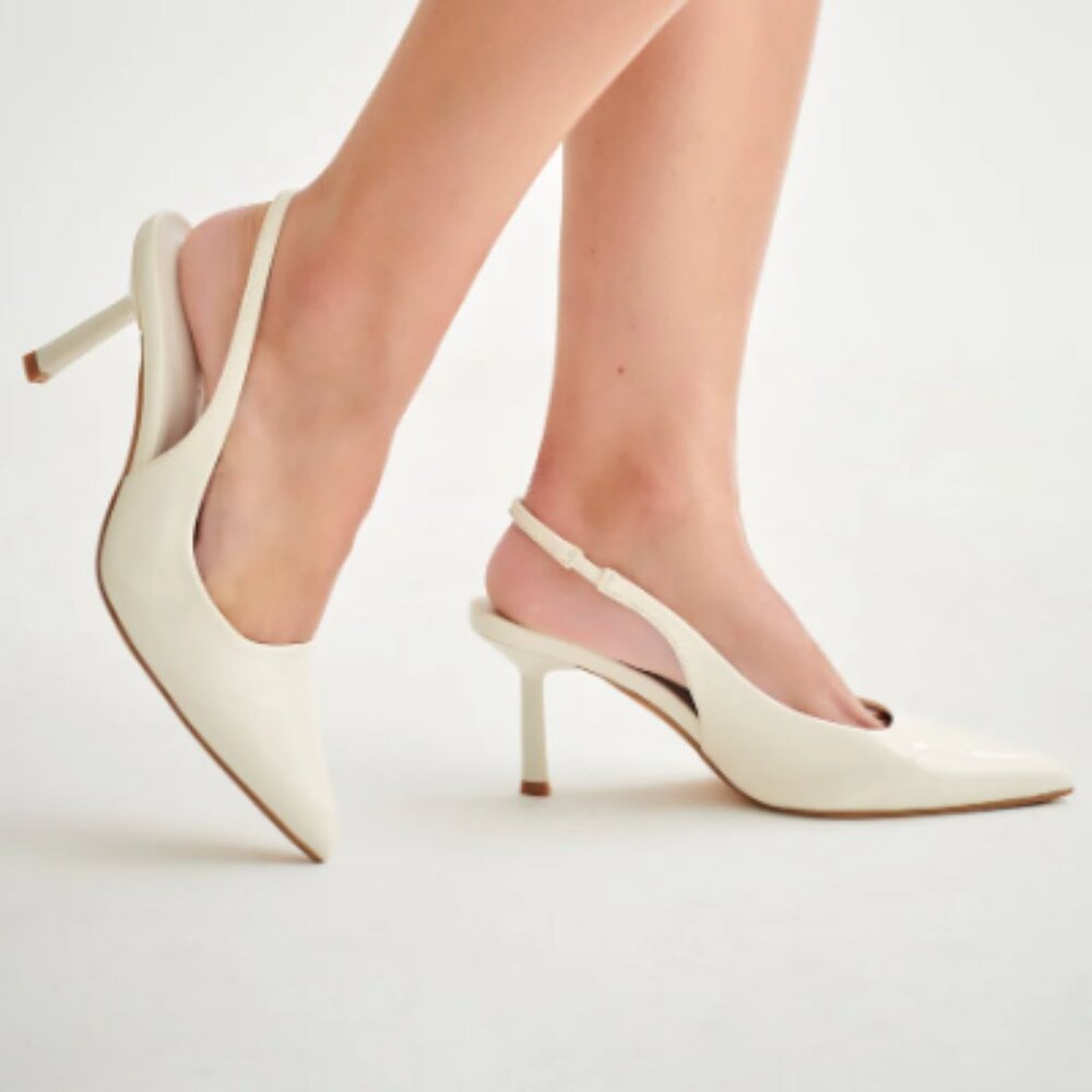 NWOT Meshki - Dasha Patent Sling Back Heels - Ivory